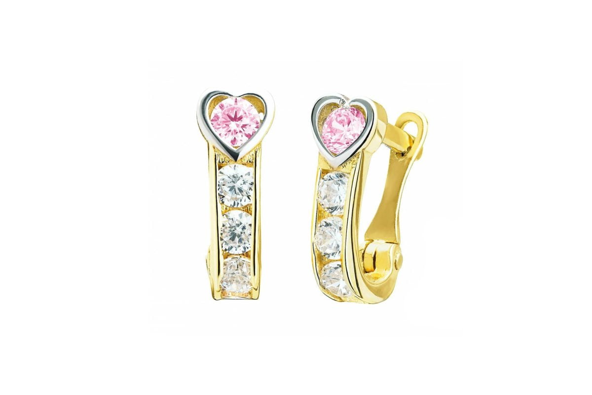 Orecchini Oro Cuore Zircone Rosa Kids Collection