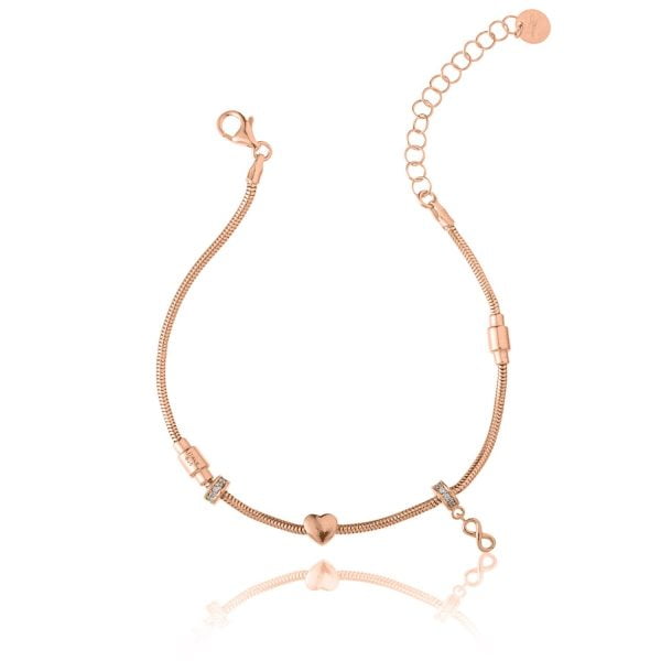 Bracciale Argento Coda di Topo Cuore Infinito Rosè