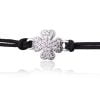 Bracciale in Argento in Corda Nera Quadrifoglio Strass