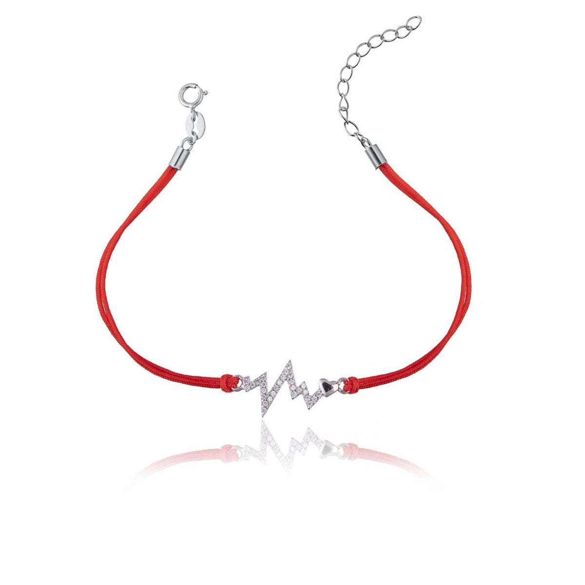 Bracciale in Argento in Corda Rosso Battito Strass