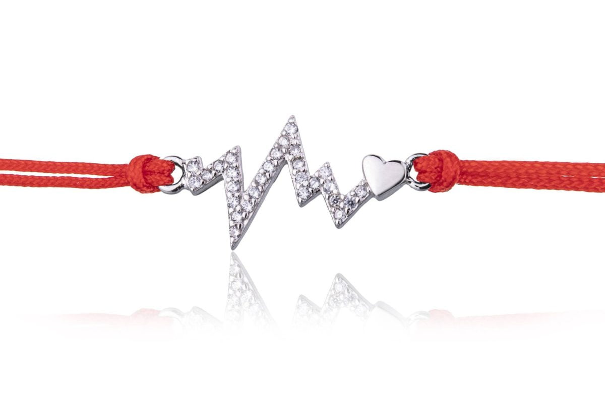 Bracciale in Argento in Corda Rosso Battito Strass