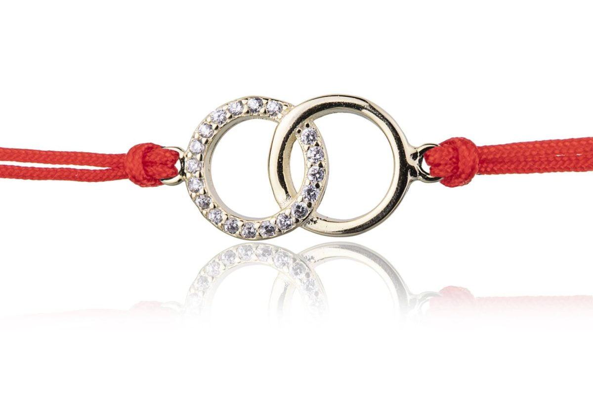 Bracciale in Argento in Corda Rosso Cerchi Strass Dorato