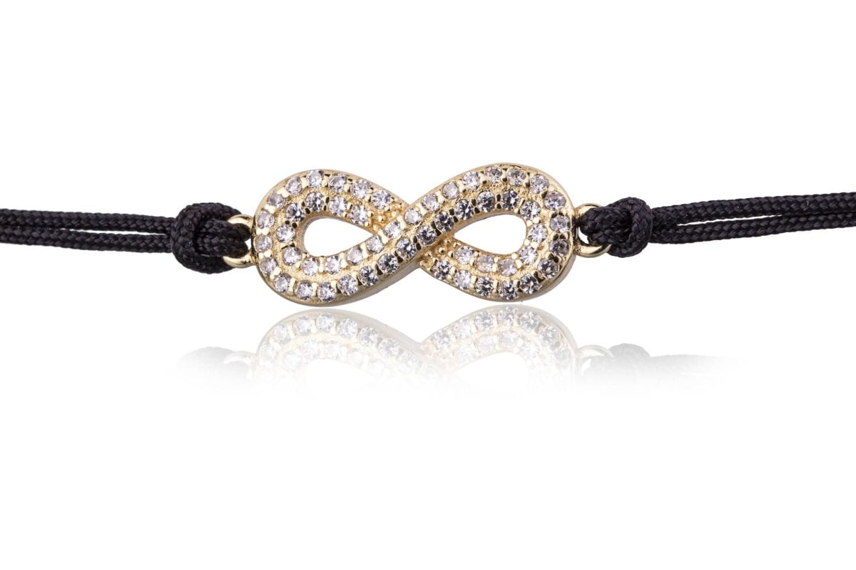 Bracciale in Argento in Corda Nero Infinito Strass Dorato