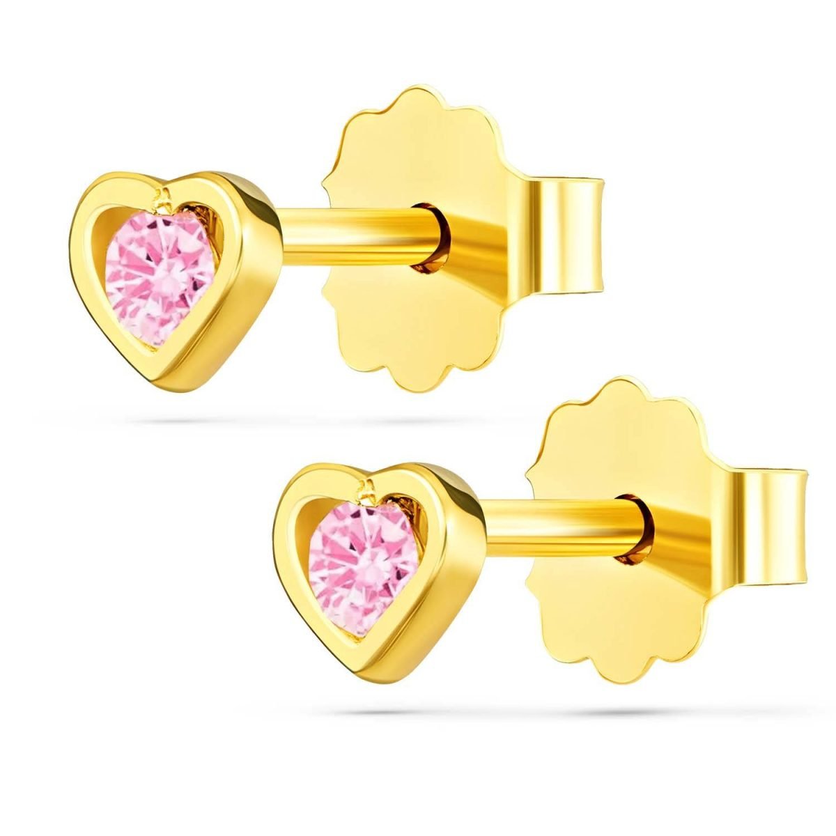 Orecchini in Oro con Cuore e Zirconi Rosa Kids Collection