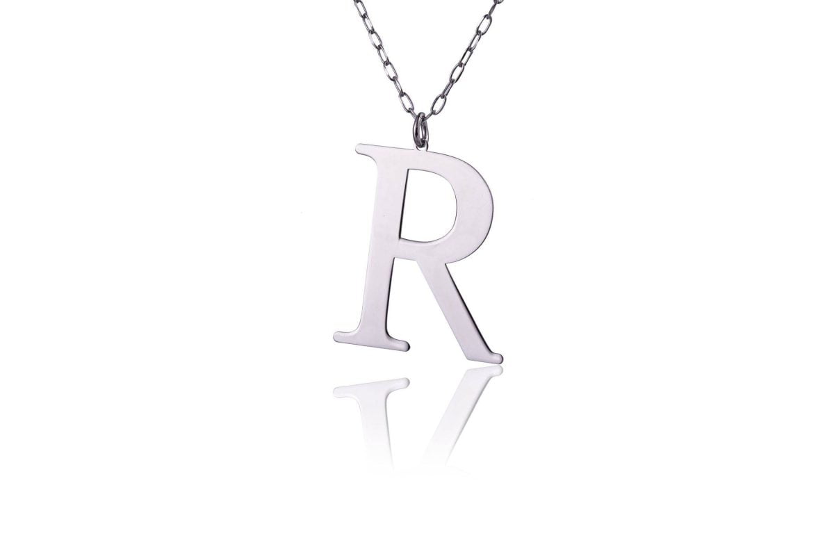 Collana in Argento Rodiata con Lettera Tre Centimetri