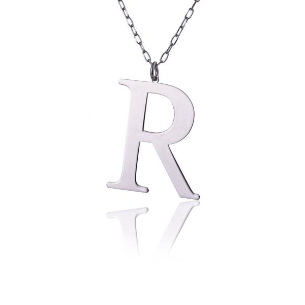 Collana in Argento Rodiata con Lettera Tre Centimetri