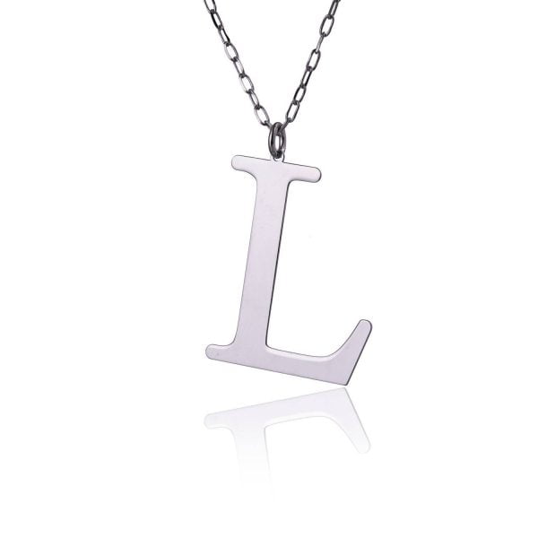 Collana in Argento Rodiata con Lettera Tre Centimetri