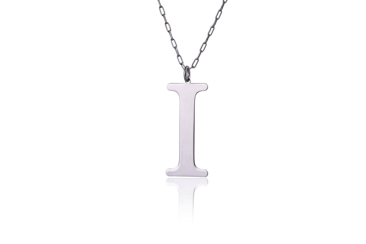 Collana in Argento Rodiata con Lettera Tre Centimetri