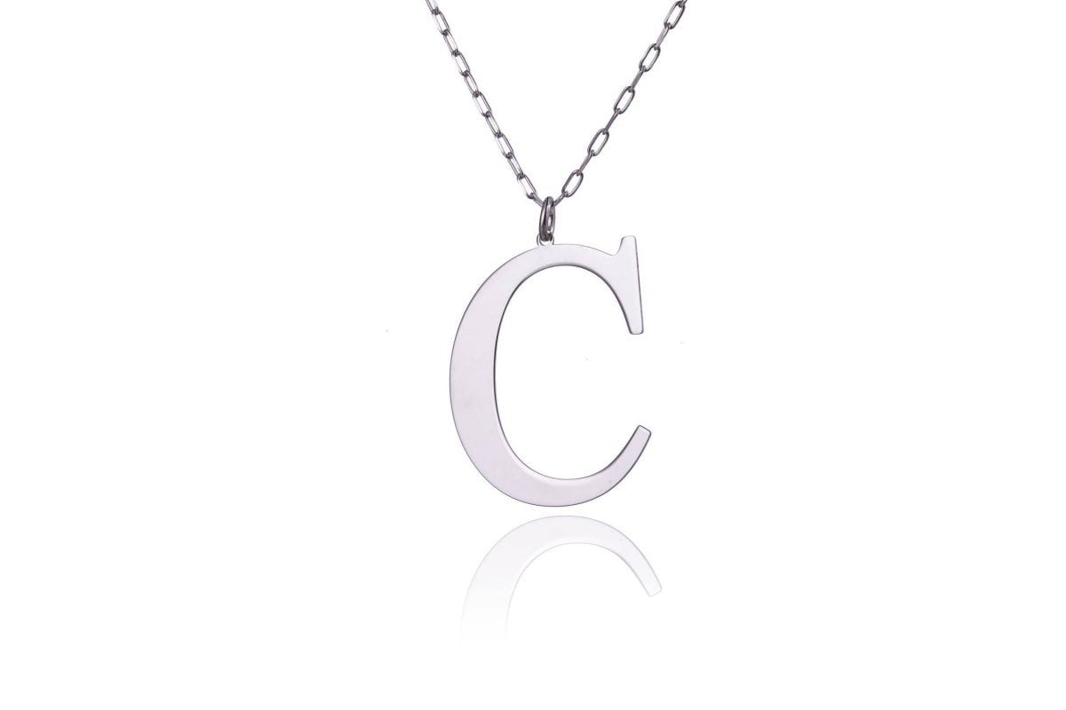 Collana in Argento Rodiata con Lettera Tre Centimetri