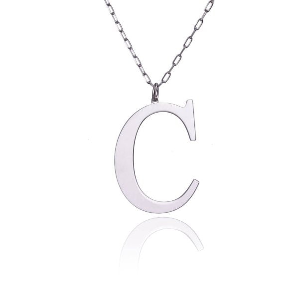 Collana in Argento Rodiata con Lettera Tre Centimetri