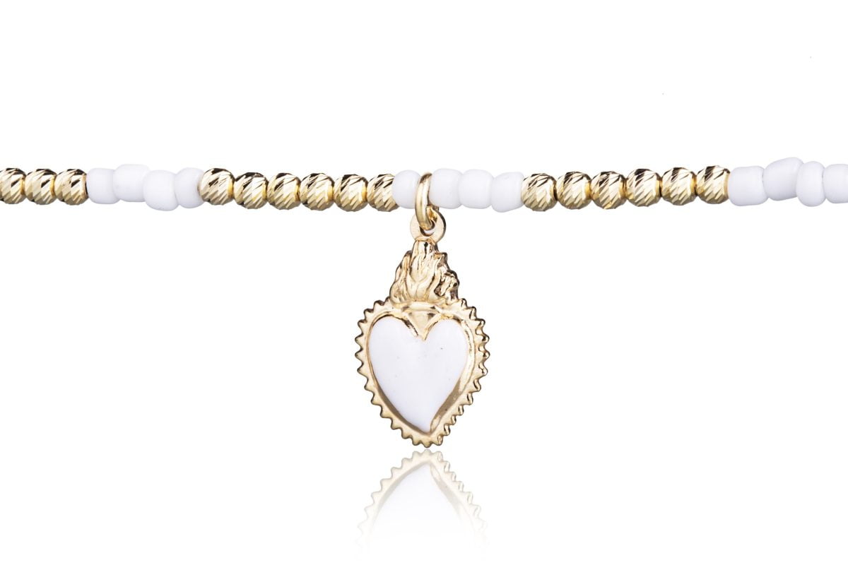 Bracciale con Palline Diamantate Alternate e Cuore