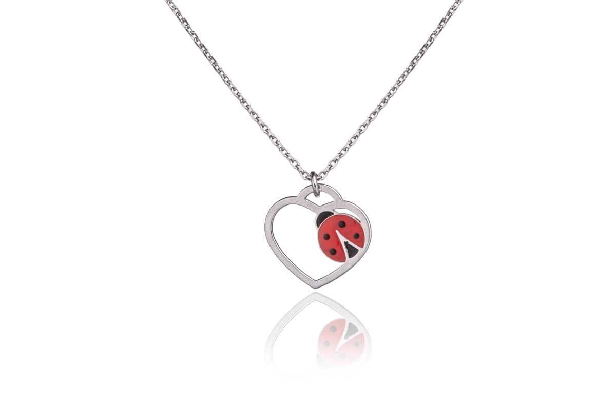 Collana con Cuore e Coccinella Rodiata