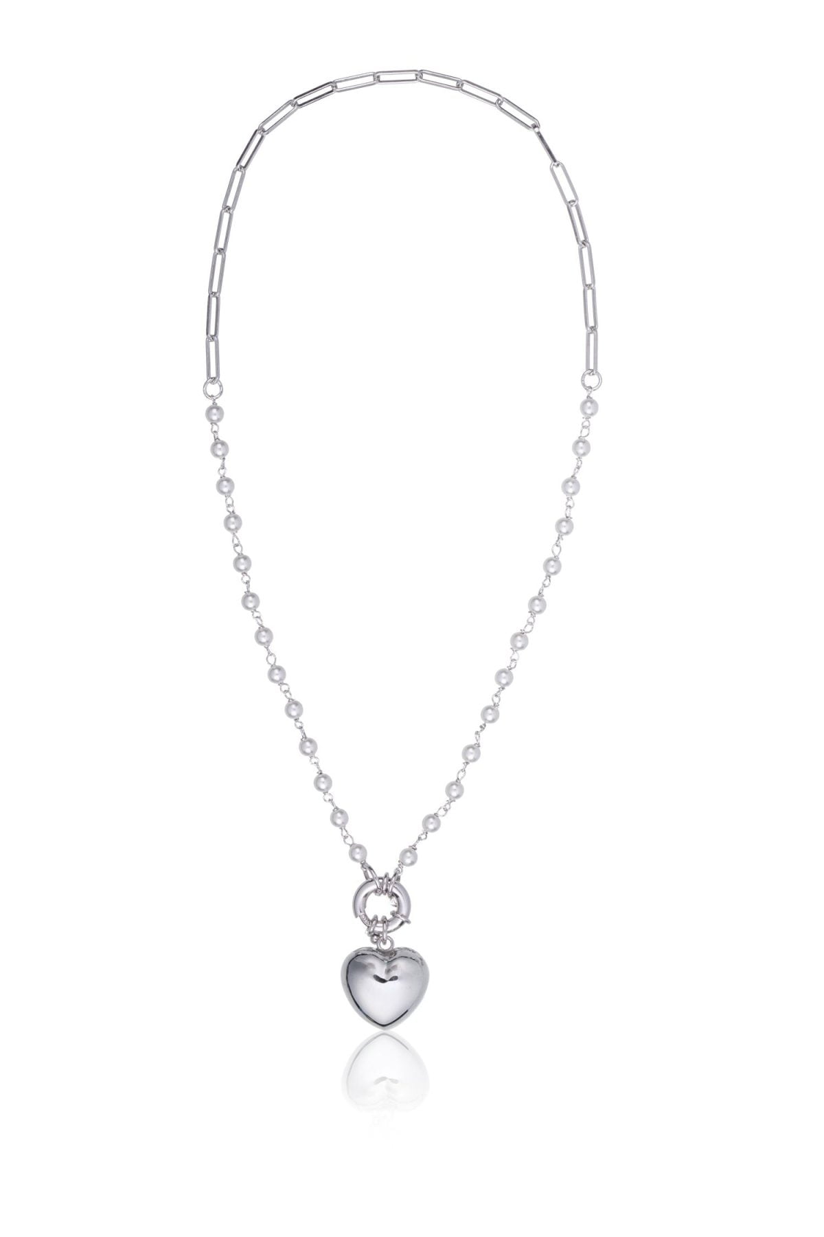 Choker Rodiato con Perline e Cuore Bombato