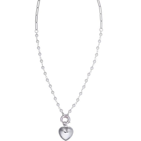 Choker Rodiato con Perline e Cuore Bombato