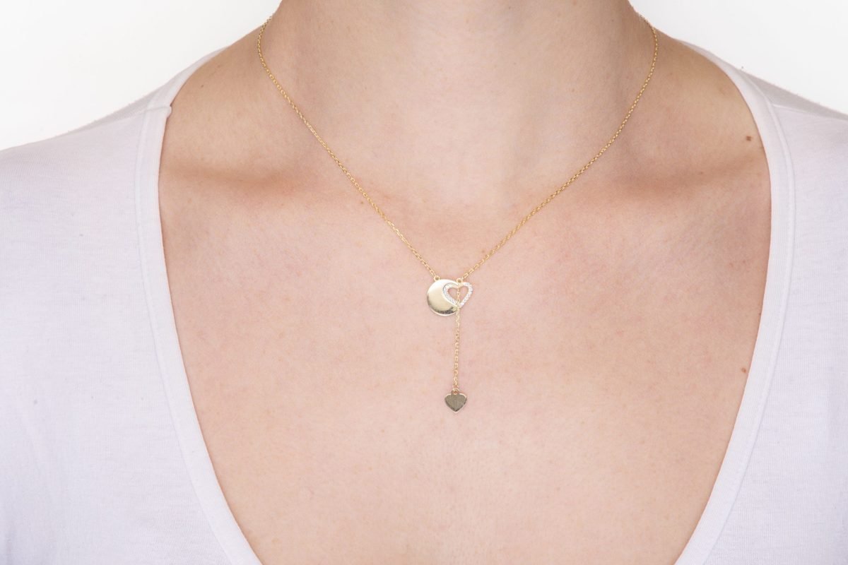 Collana con Cuore e Cuore Pendente Dorata