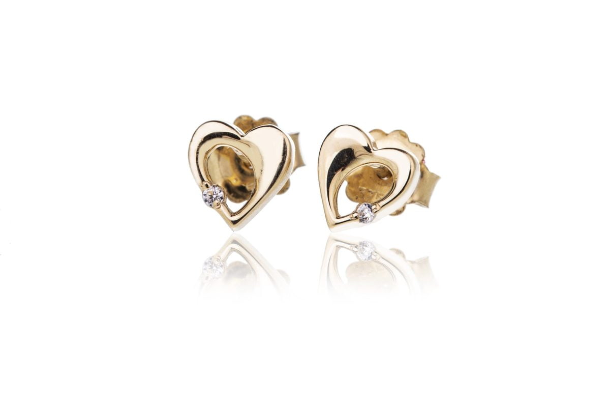 Orecchini in Oro Cuore con Zircone sul Bordo Kids Collection