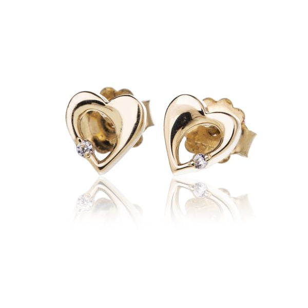 Orecchini in Oro Cuore con Zircone sul Bordo Kids Collection