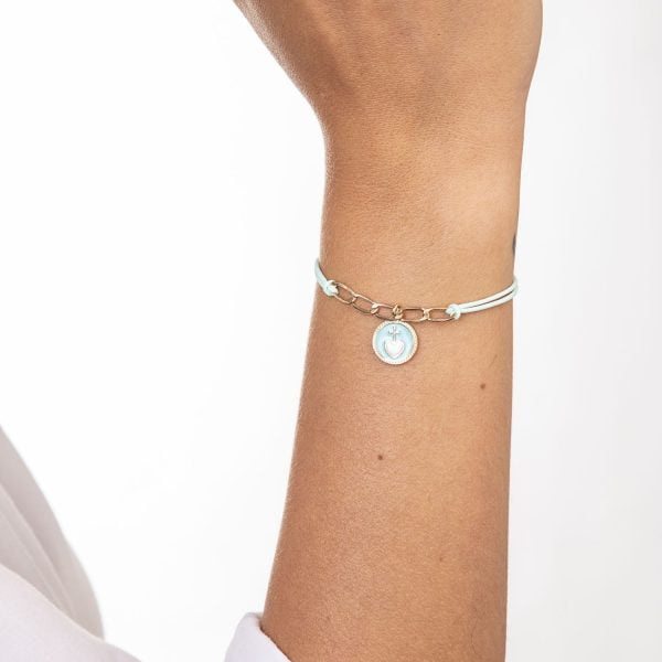 Bracciale Acquamarina con Croce su Cuore Dorato