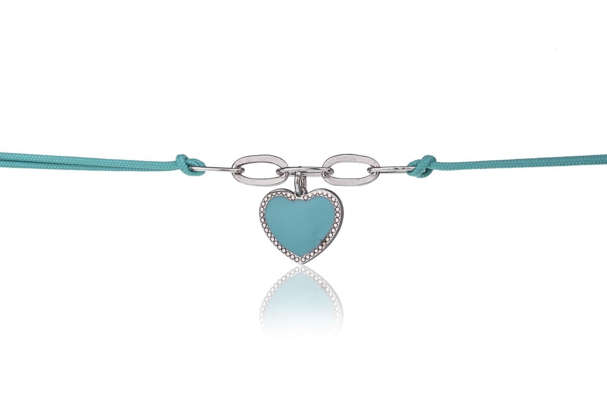 Bracciale Rodiato con Cuore Smaltato Turchese