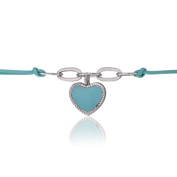 Bracciale Rodiato con Cuore Smaltato Turchese