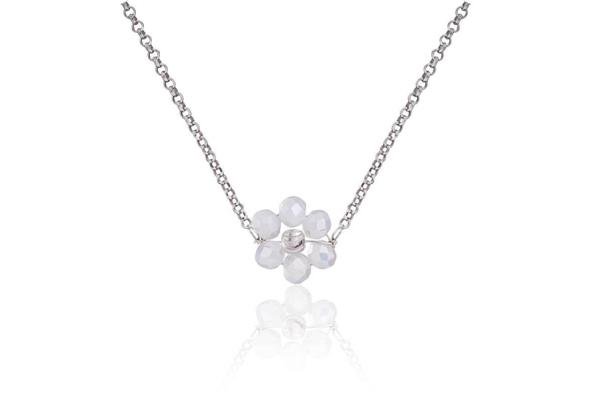 Collana Rodiata con Fiore Bianco