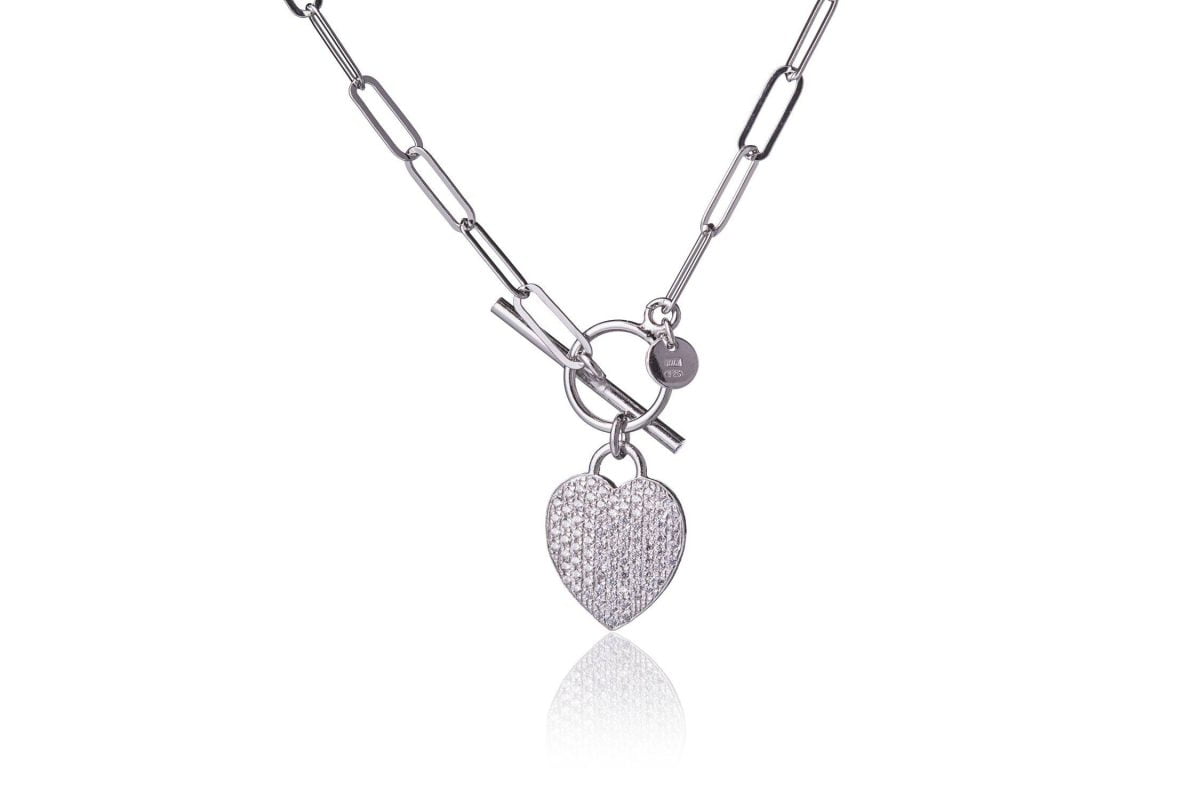 Collana T-Bar con Cuore con Zirconi