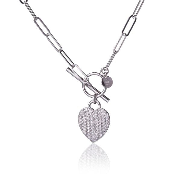 Collana T-Bar con Cuore con Zirconi