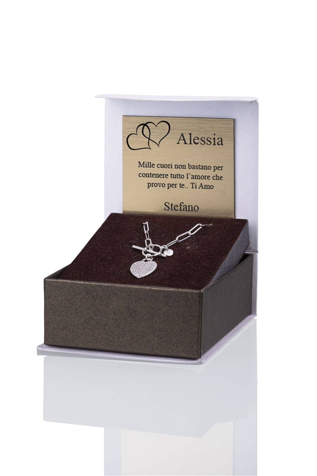 Collana T-Bar con Cuore con Zirconi