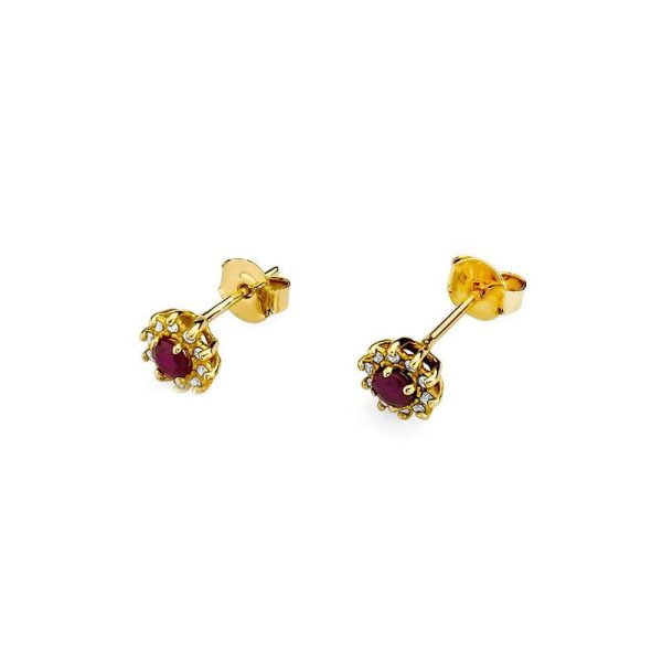 Orecchini in Oro con Rubino 0,30 ct e 10 Diamanti 0,18 ct