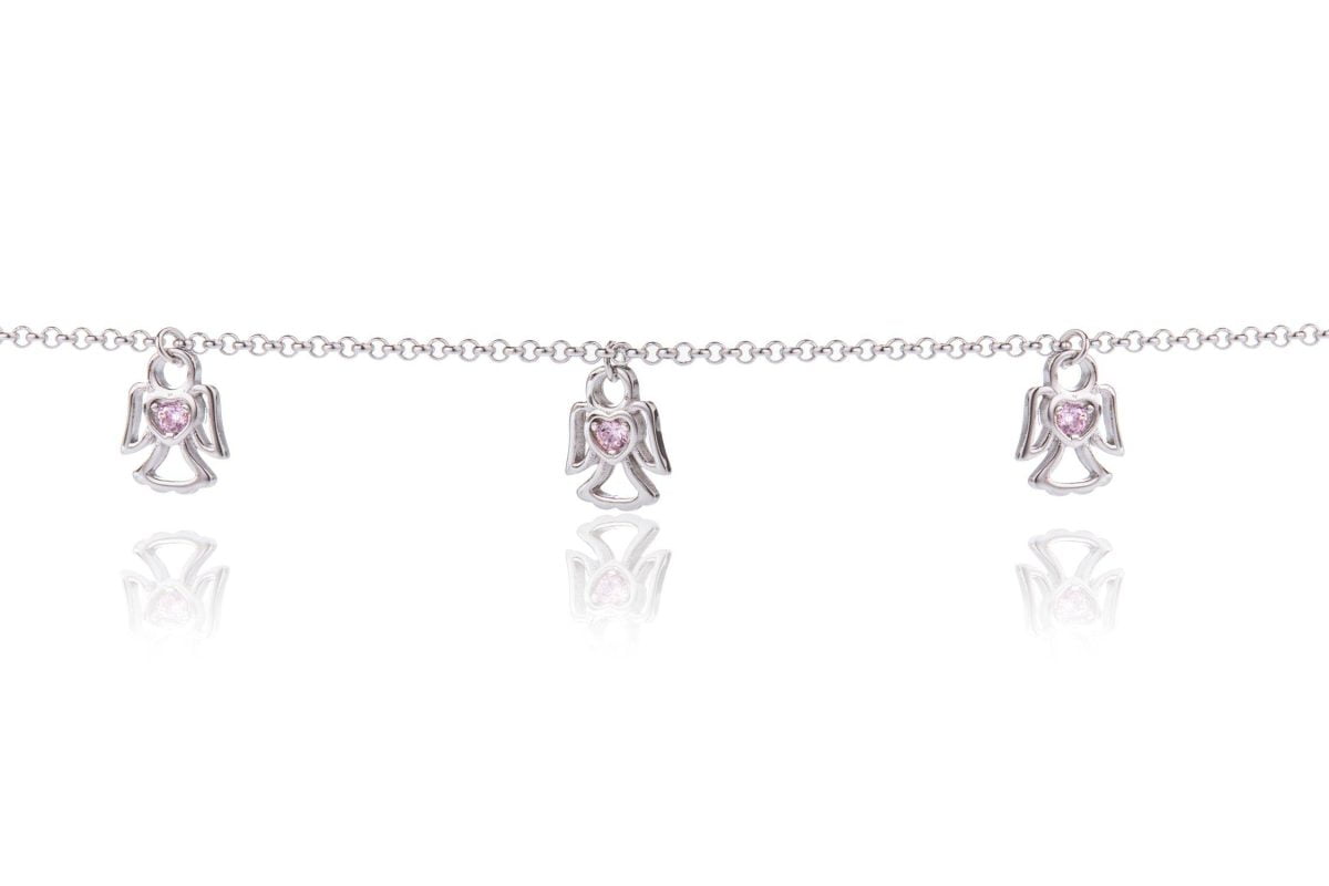 Bracciale con Tre Angioletti e Zirconi Rosa