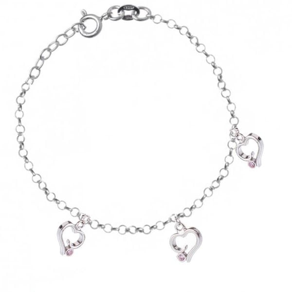 Bracciale con Tre Cuori e Zirconi Rosa