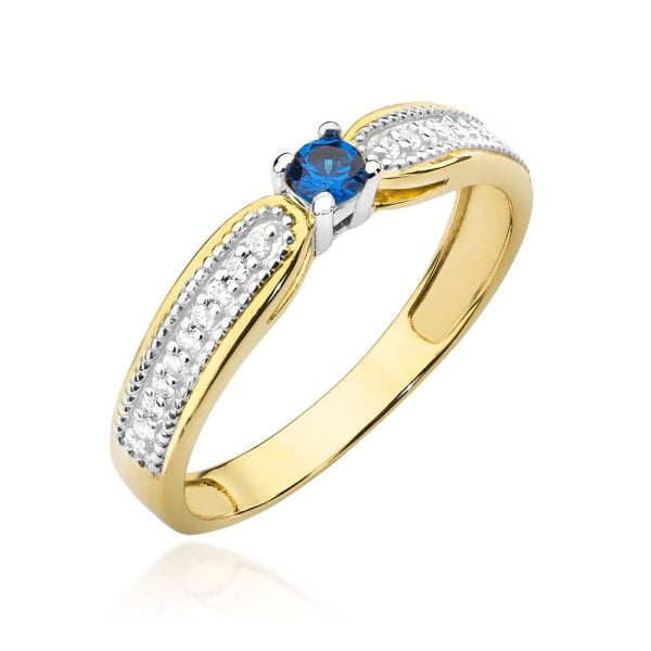 Anello In Oro con Zaffiro 0,15 ct e 18 Diamanti 0,09 ct