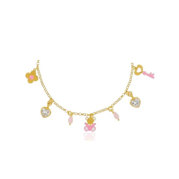 Bracciale Charms Orsetto e Chiave Rosa