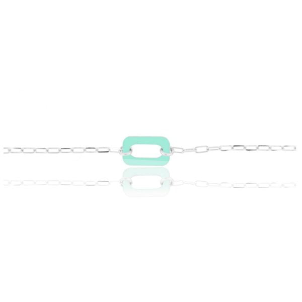 Bracciale Rettangolo Rodiato Smaltato Azzurro