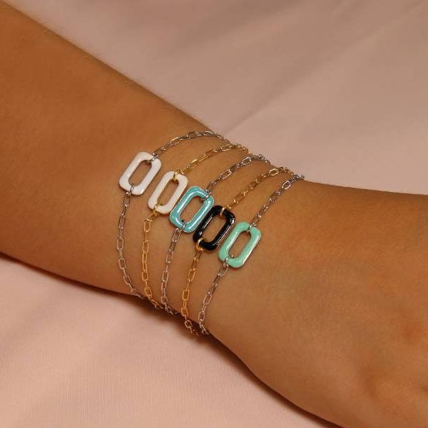 Bracciale Rettangolo Rodiato Smaltato Azzurro