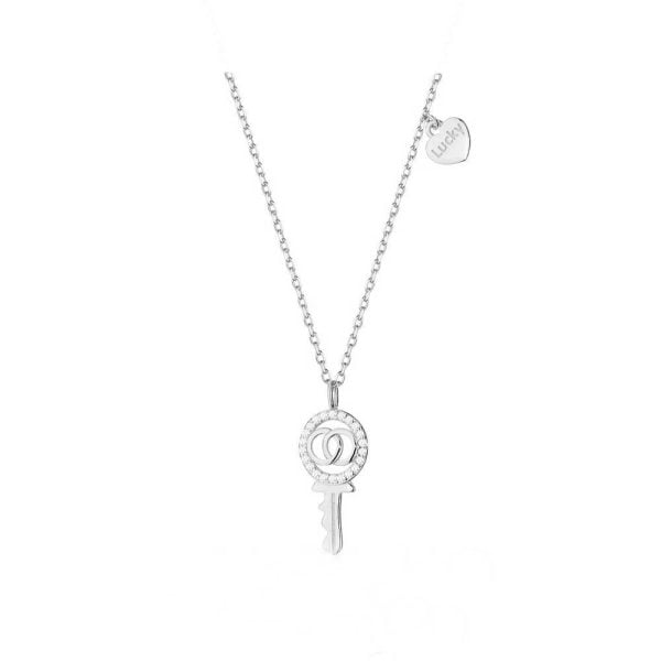 Collana in Argento Rodiata Lucky Key con Zirconi