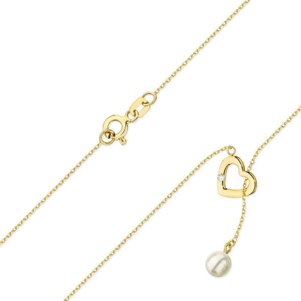 Collana in Oro Cuoricino con Diamante e Perla