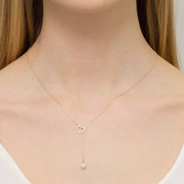 Collana in Oro Cuoricino con Diamante e Perla