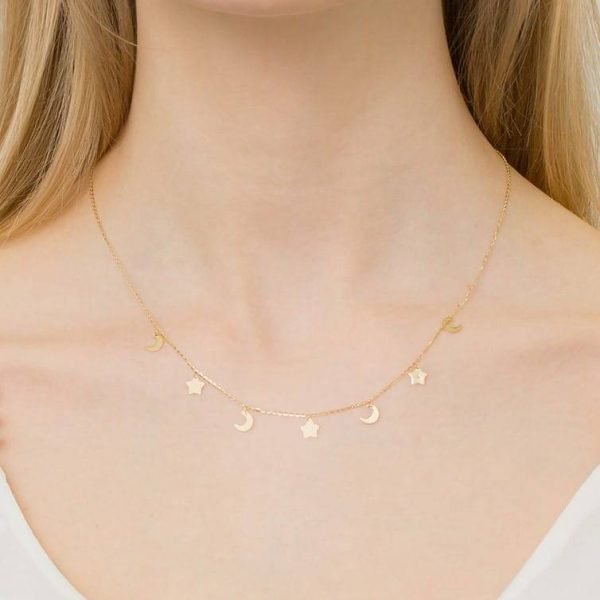 Collana in Oro Charm Pendenti con Diamanti