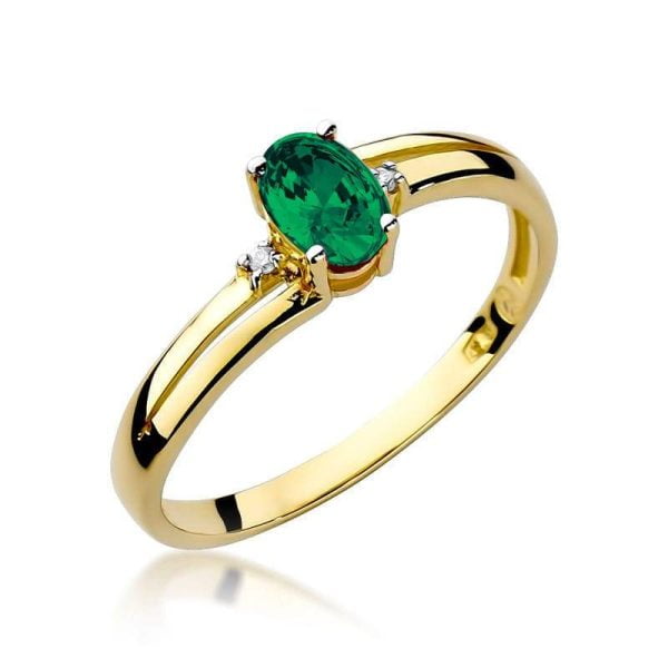 Anello In Oro con Smeraldo 0,40 ct e 2 Diamanti 0,03 ct