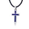 Collana Cordoncino con Croce Bicolore Blu