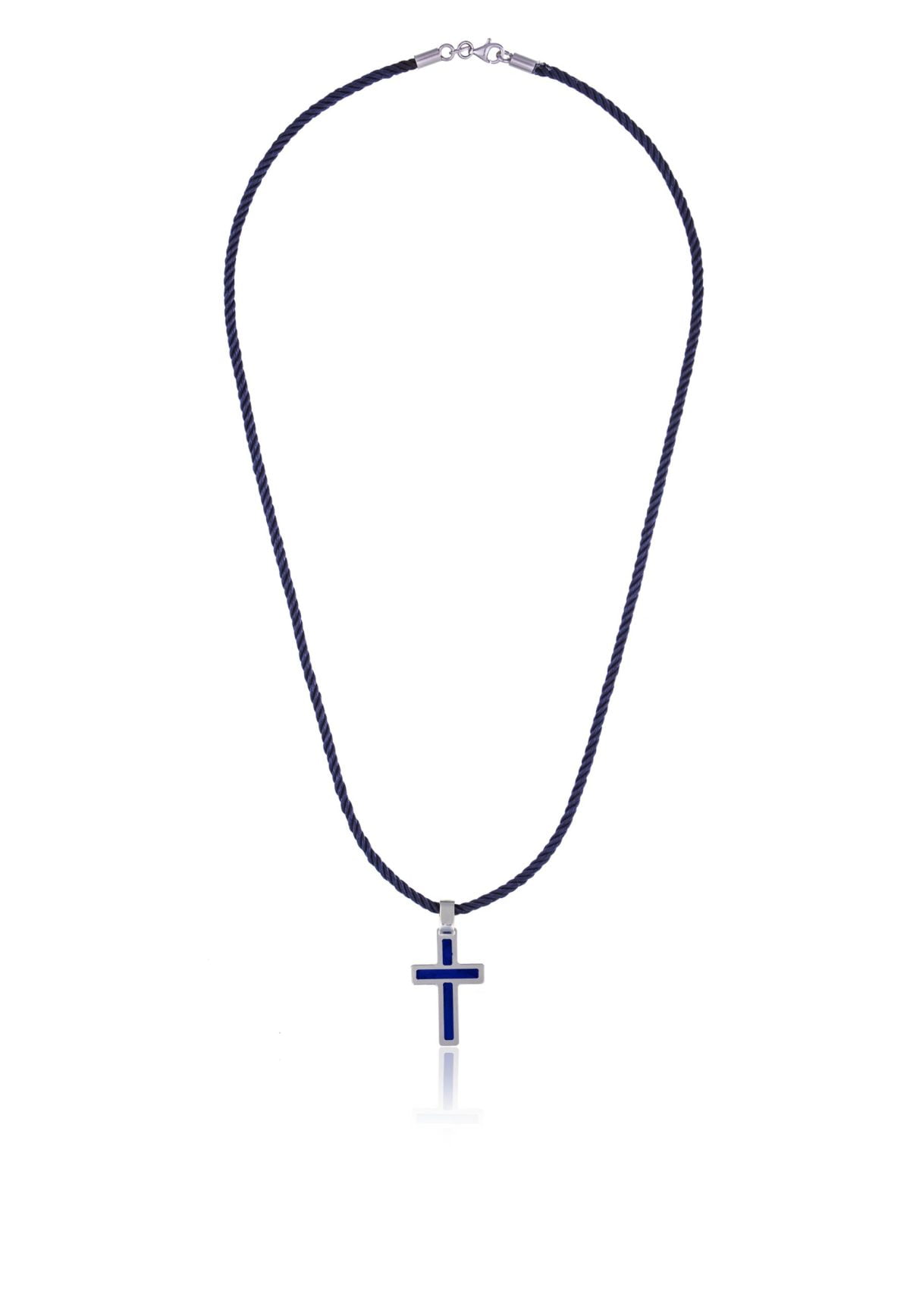 Collana Cordoncino con Croce Bicolore Blu