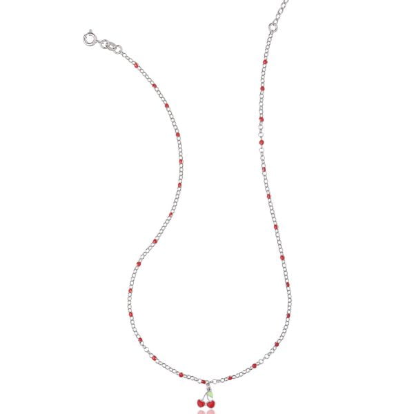 Collana in Argento Ciliegia Smaltata Rodiata