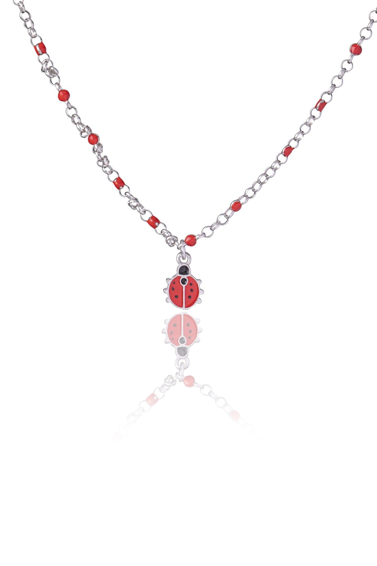 Collana in Argento Coccinella Smaltata Rodiata