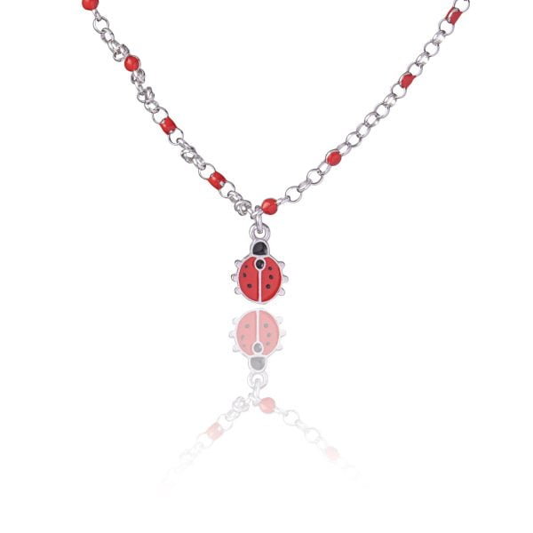 Collana in Argento Coccinella Smaltata Rodiata