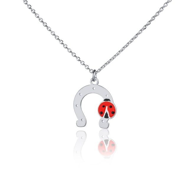 Bracelet with horseshoe and rhodium-plated ladybug