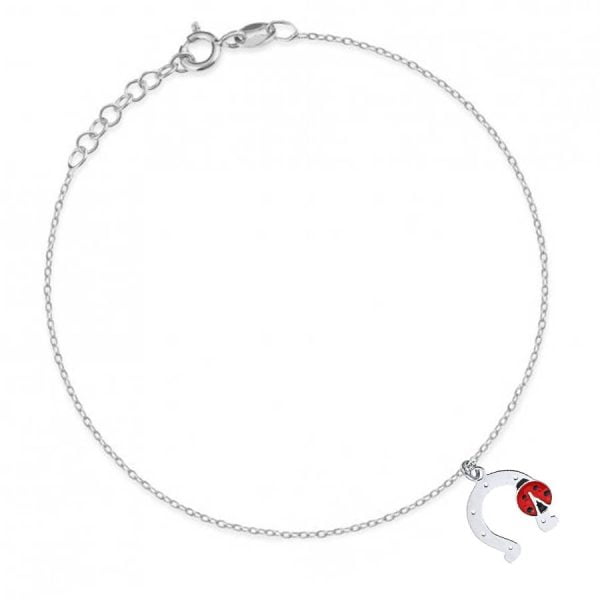 Bracelet with horseshoe and rhodium-plated ladybug