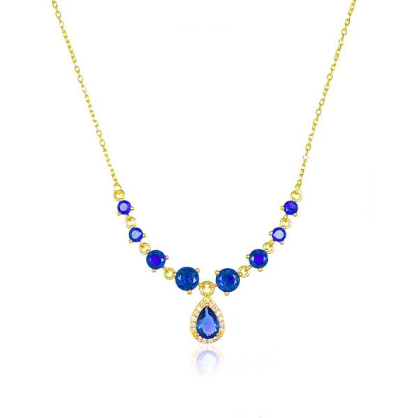 Collana Rugiada Dorata con Zirconi Blu