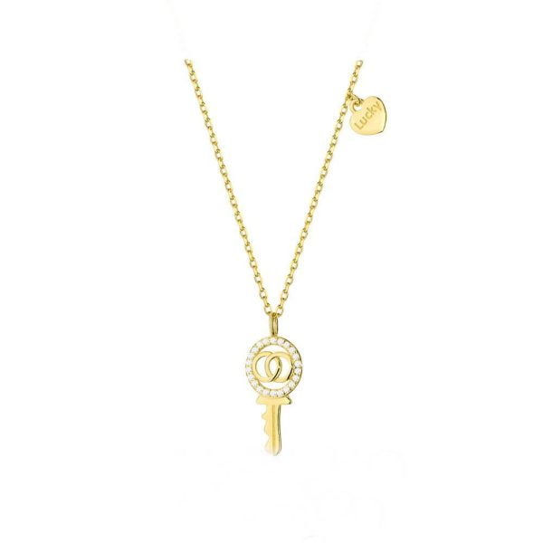 Collana in Argento Lucky Key Dorata con Zirconi