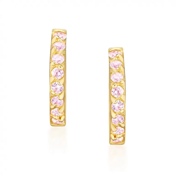 Gold Pavé Earrings with Pink Zircons